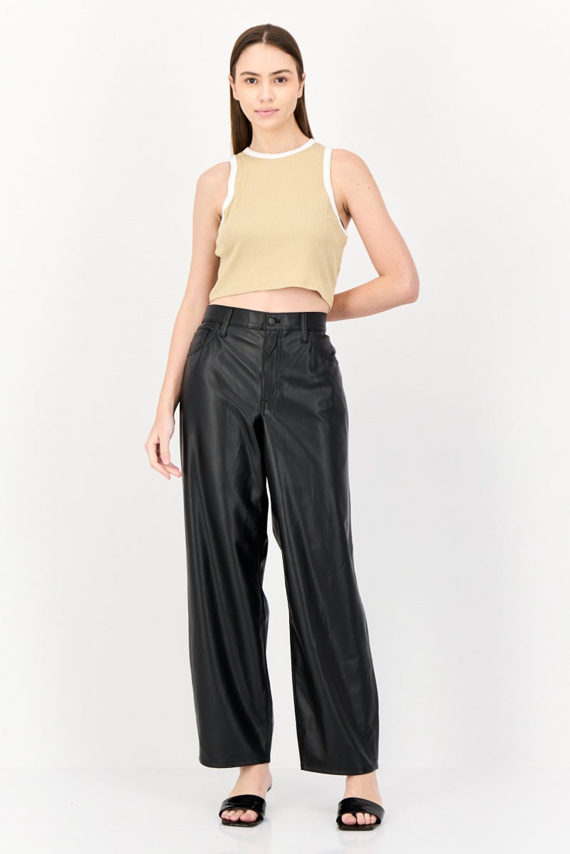 Levi's Women Regular Fit Solid Faux Leather Straght Leg Pants, Black - Image 4